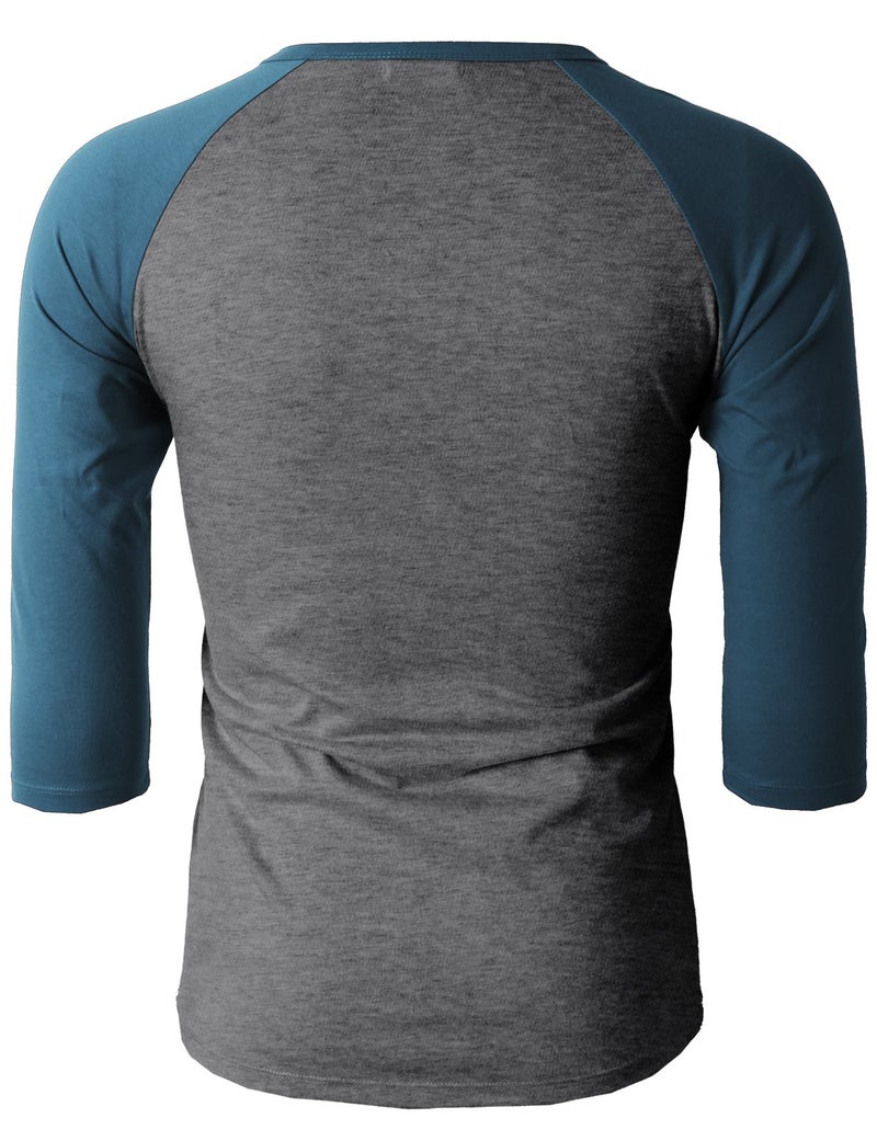 H2H Men's Slim Fit Casual Raglan 3/4 Sleeve Henley Baseball Jersey Knit T Shirt CHARCOALBLUE US L/Asia XL (CMTTS0174) - Image 3